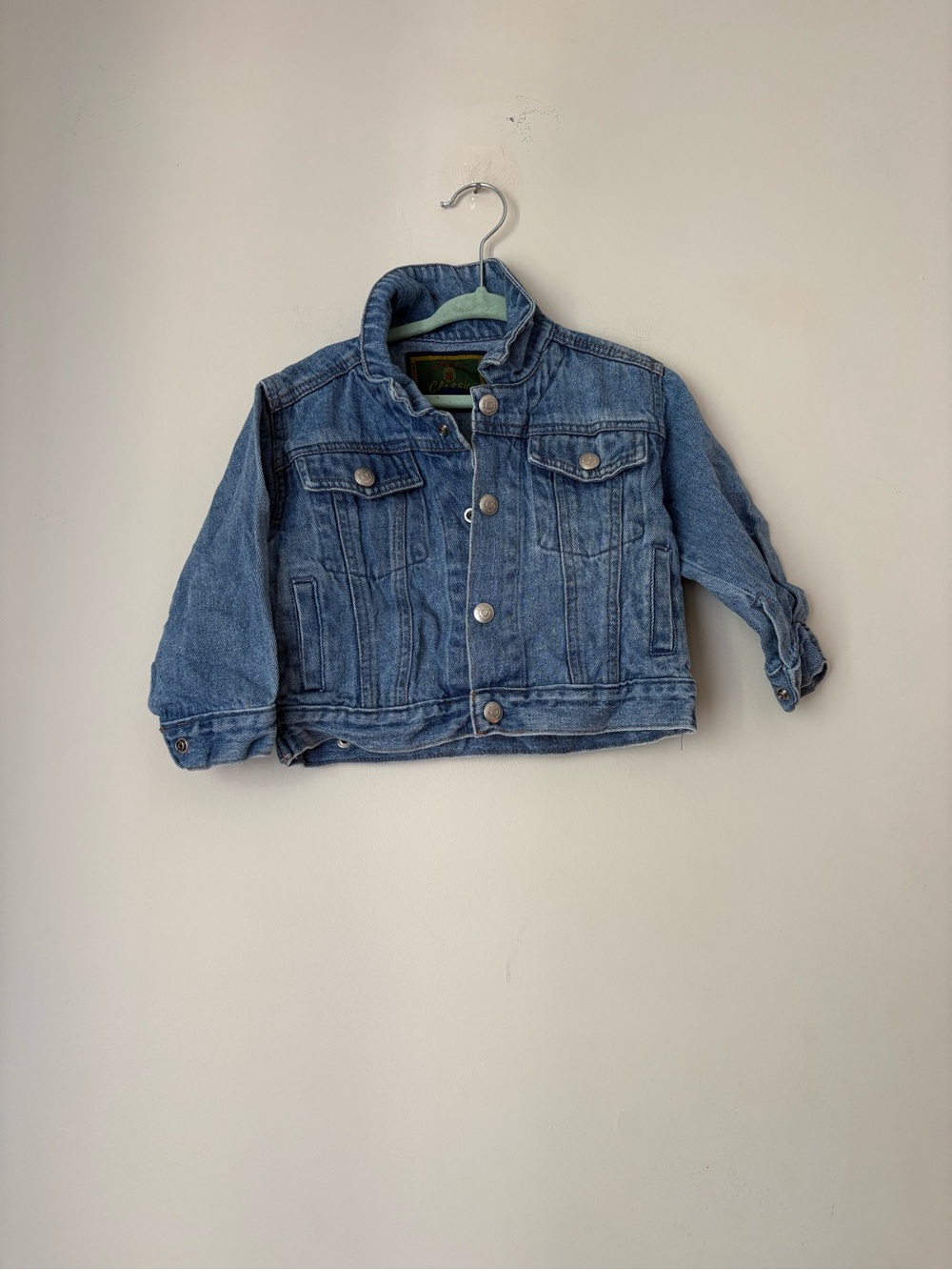 Vintage Baby Gap Classic Kids Jean Jacket in Light Blue Denim 12-24M